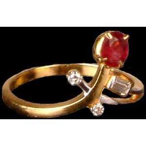  Faceted Pink Tourmaline Gold Ring with Diamonds   18 K 