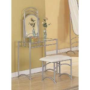   pc streamlined glossy silver finish bedroom vanity set